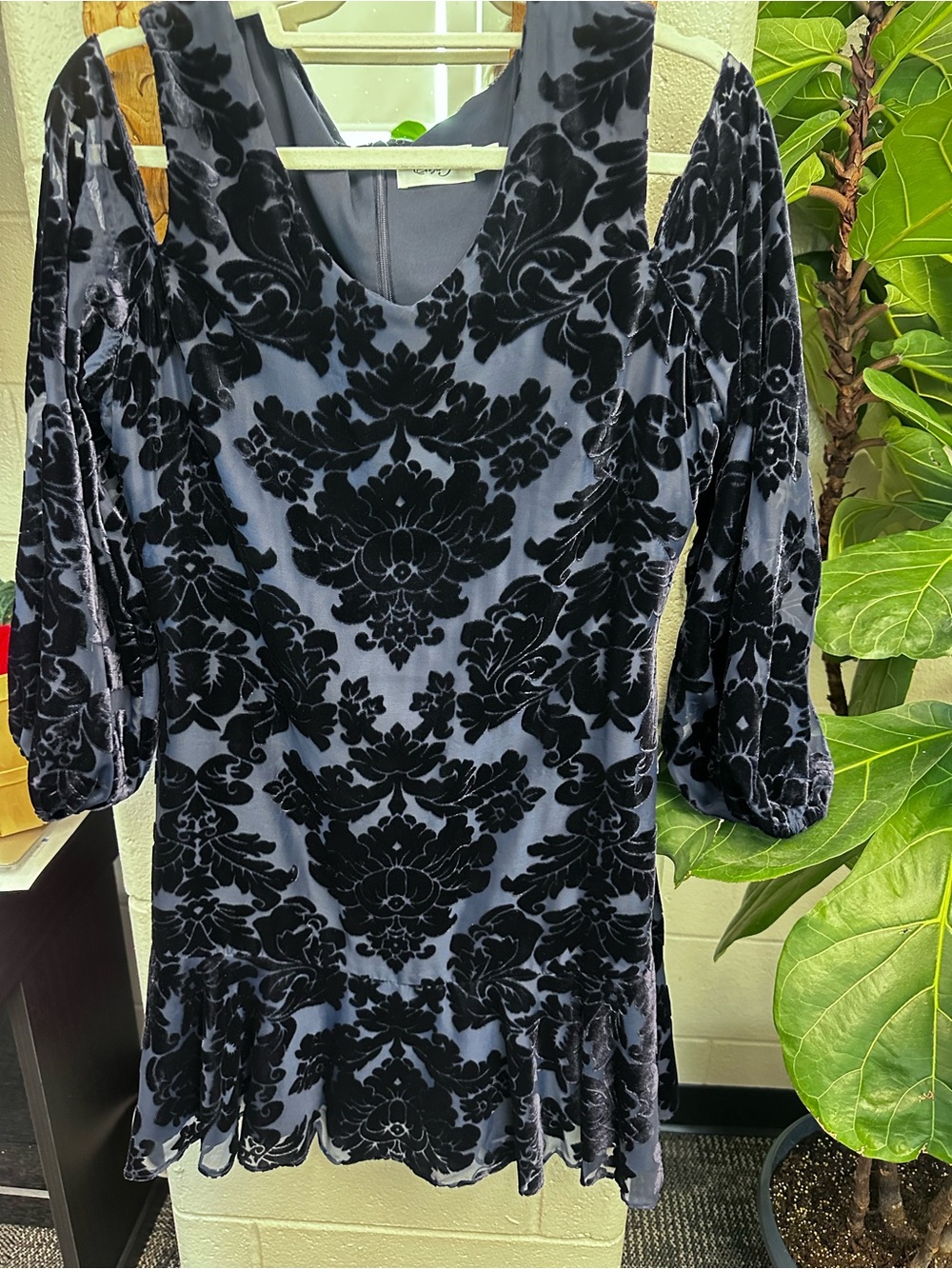 Eliza J navy  Velvet Burnout Cold-Shoulder Midi Dress